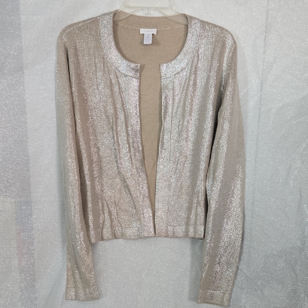 Chico's Cream Cardigan Sweater with Metallic Sheen